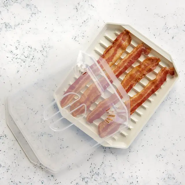Alt view image 2 of 7 - Nordic Ware Microwave Safe Covered Plastic Bacon Rack with Lid, White, 2 Pieces