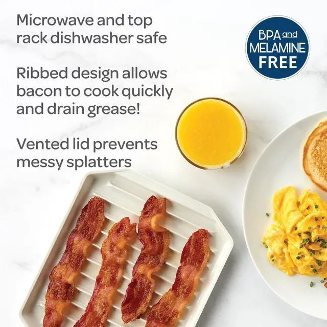 Alt view image 3 of 7 - Nordic Ware Microwave Safe Covered Plastic Bacon Rack with Lid, White, 2 Pieces
