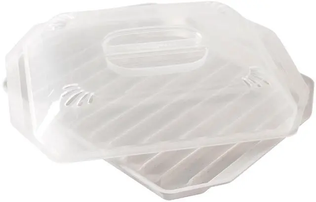 Alt view image 4 of 7 - Nordic Ware Microwave Safe Covered Plastic Bacon Rack with Lid, White, 2 Pieces