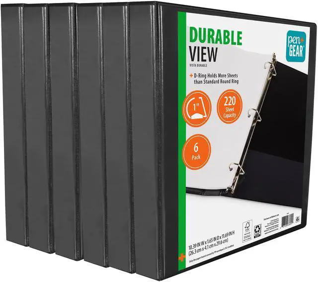 Main image of Pen + Gear 1-Inch Durable Binder D-Ring Black 6 Pack