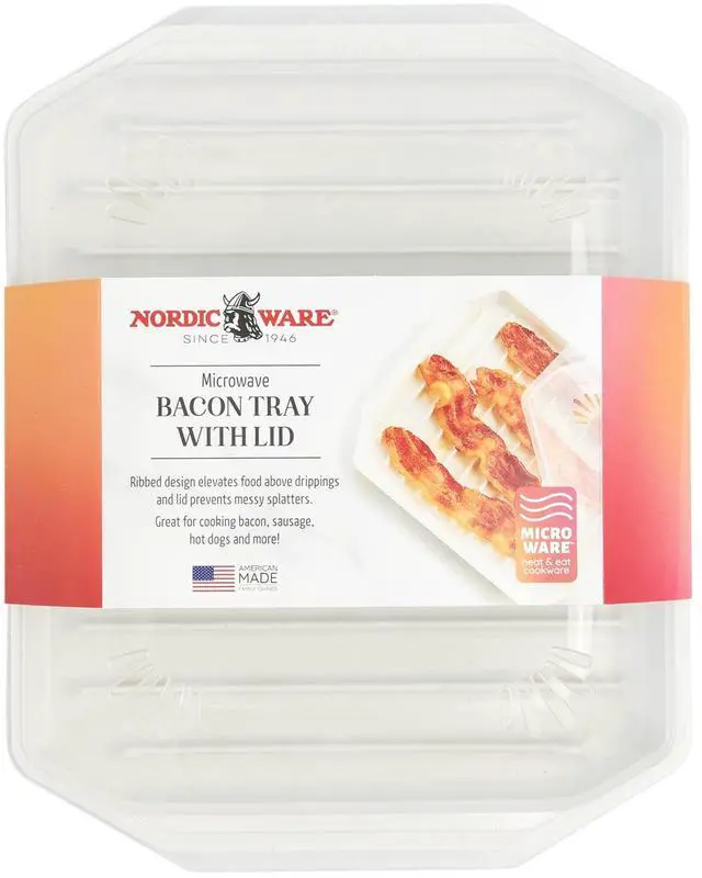Alt view image 6 of 7 - Nordic Ware Microwave Safe Covered Plastic Bacon Rack with Lid, White, 2 Pieces