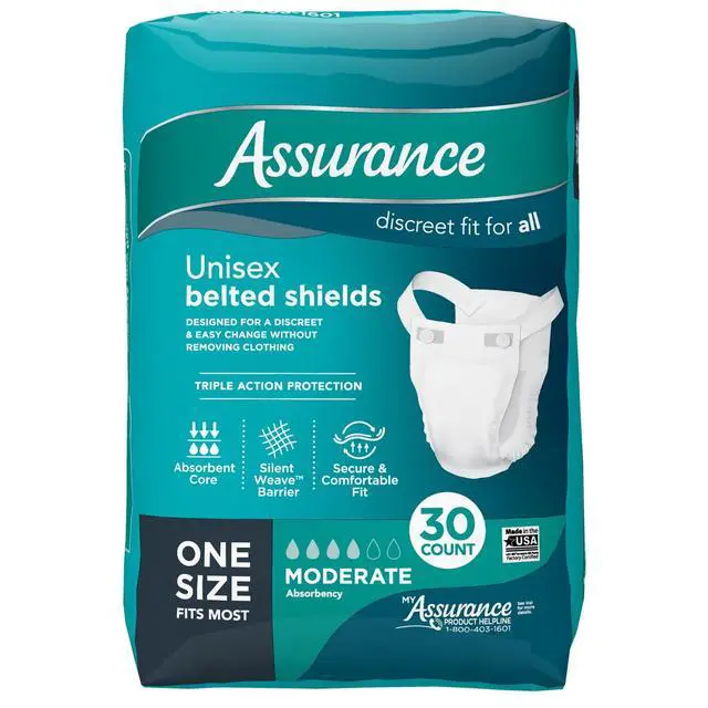 Alt view image 6 of 7 - Assurance Unisex Incontinence Belted Shields, Moderate Absorbency, One Size Fits Most, 30 Count