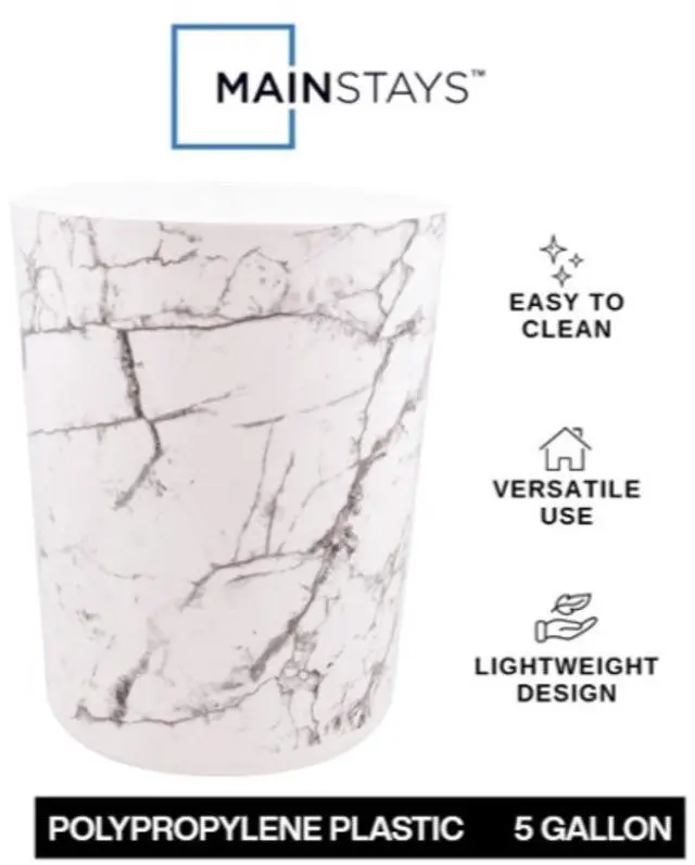 Alt view image 2 of 7 - Mainstays 5 gal Open-Top Bathroom Trash Can, Plastic Garbage Bin, White Marble