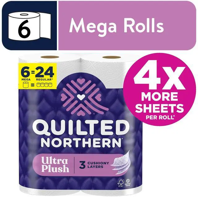 Main image of Quilted Northern Ultra Plush 3-Ply Toilet Paper, 6 Mega Rolls, 255 Sheets Per Roll