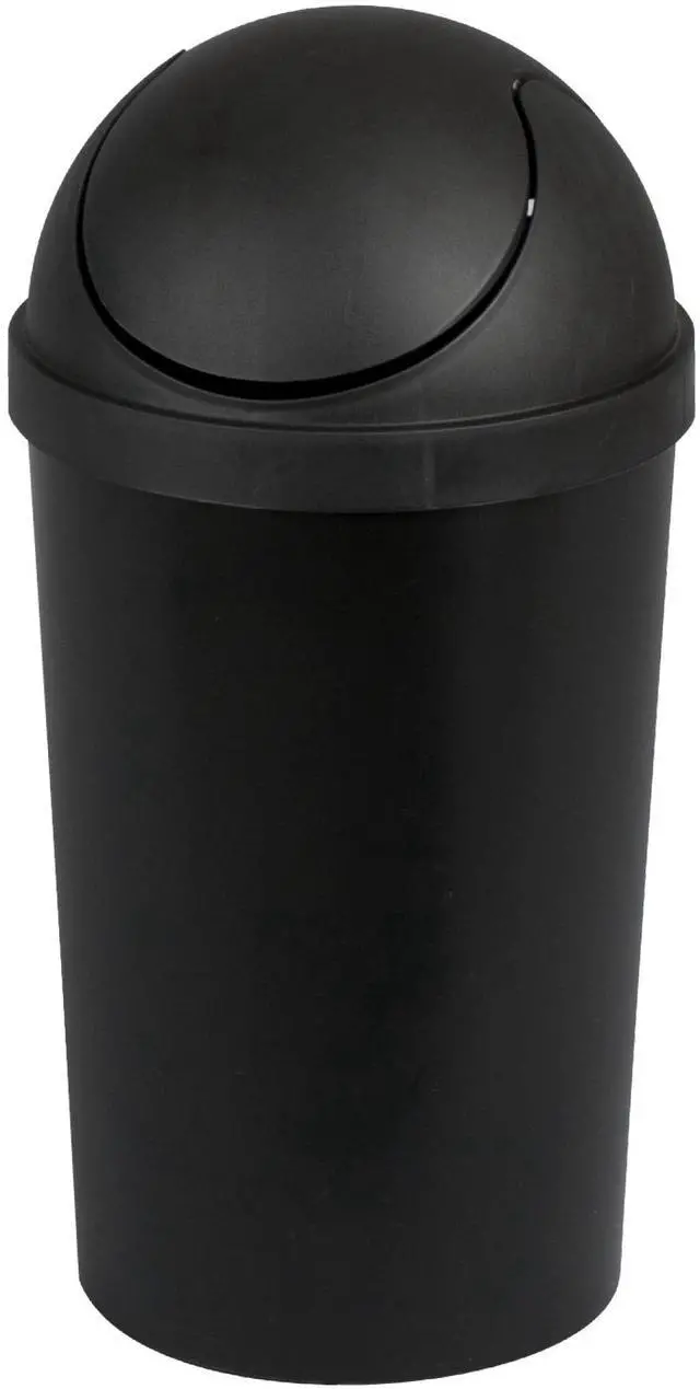 Main image of Sterilite Small Bathroom Trash Can, 3 Gallon Plastic Garbage Bucket Bin with Swing Top Lid, Black
