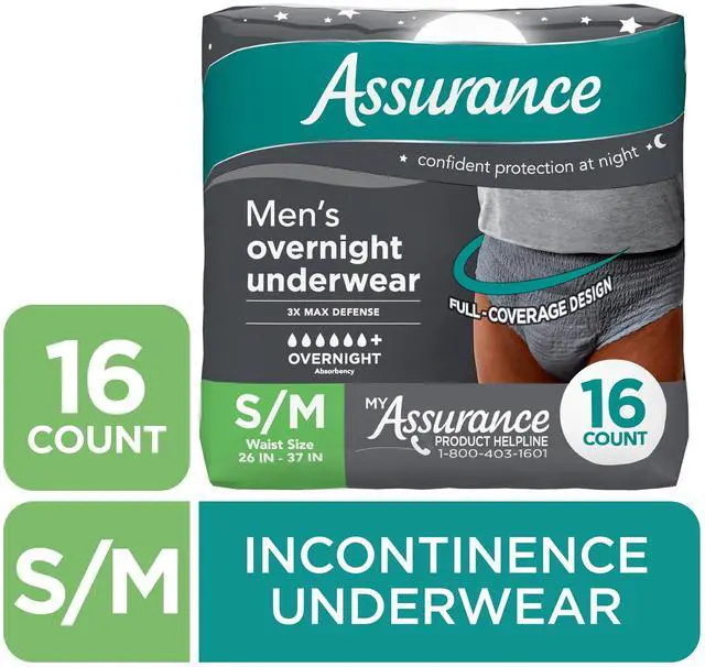 Main image of Assurance Men's Overnight Incontinence Underwear, S/M, Ultimate Absorbency, 16 Count