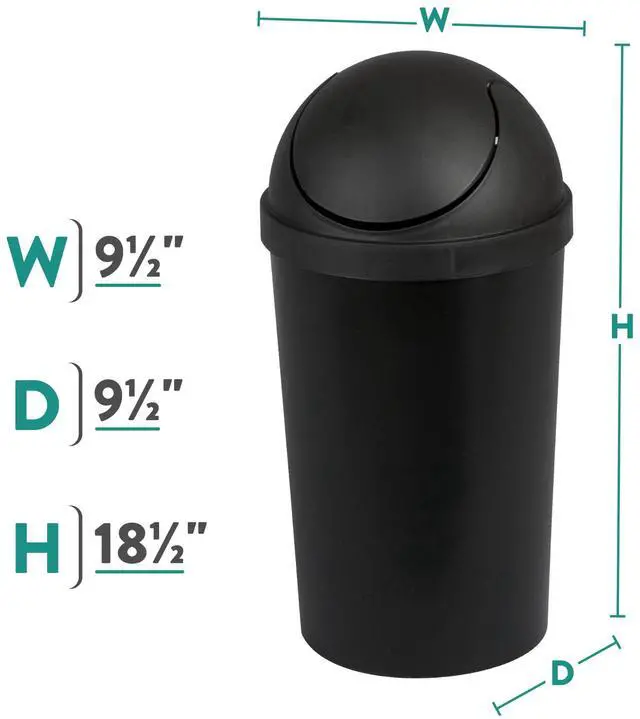Alt view image 2 of 7 - Sterilite Small Bathroom Trash Can, 3 Gallon Plastic Garbage Bucket Bin with Swing Top Lid, Black