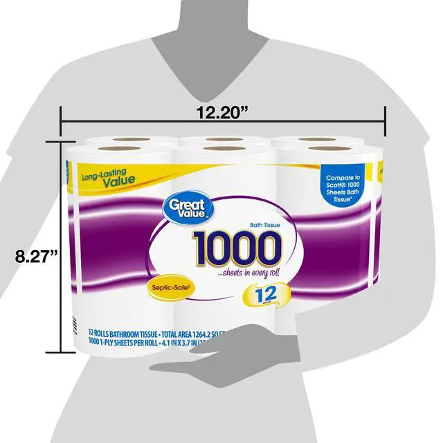 Alt view image 7 of 7 - Great Value Toilet Paper, 1000 Sheets per Roll, 12 Rolls