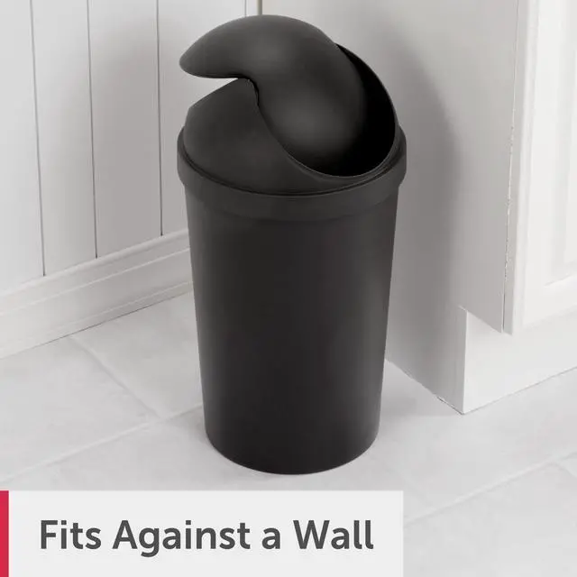 Alt view image 3 of 7 - Sterilite Small Bathroom Trash Can, 3 Gallon Plastic Garbage Bucket Bin with Swing Top Lid, Black