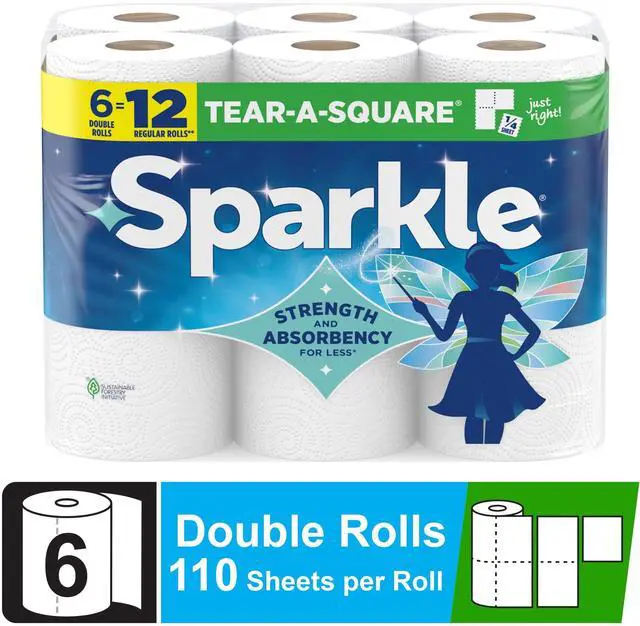 Main image of Sparkle Tear-A-Square Paper Towels, 6 Double Rolls, 110 Sheets per Roll