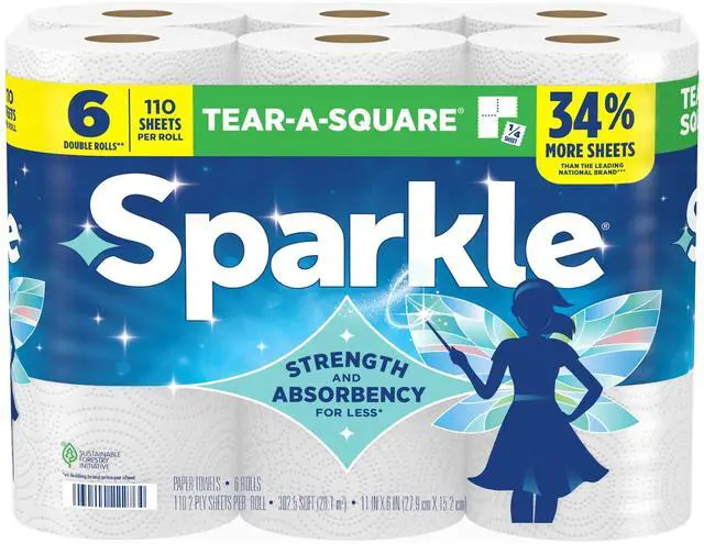 Alt view image 2 of 7 - Sparkle Tear-A-Square Paper Towels, 6 Double Rolls, 110 Sheets per Roll