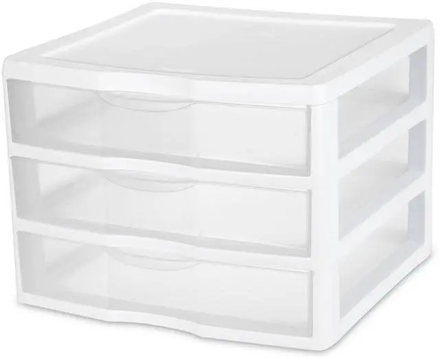 Main image of Sterilite Wide 3 Drawer Unit, Countertop and Desktop Organizer with Clear Storage Drawers, White