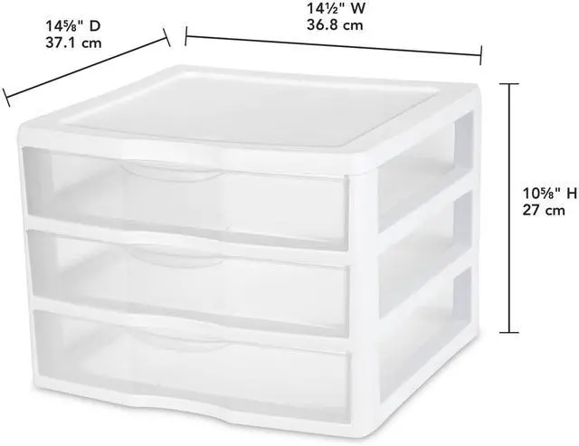 Alt view image 2 of 5 - Sterilite Wide 3 Drawer Unit, Countertop and Desktop Organizer with Clear Storage Drawers, White