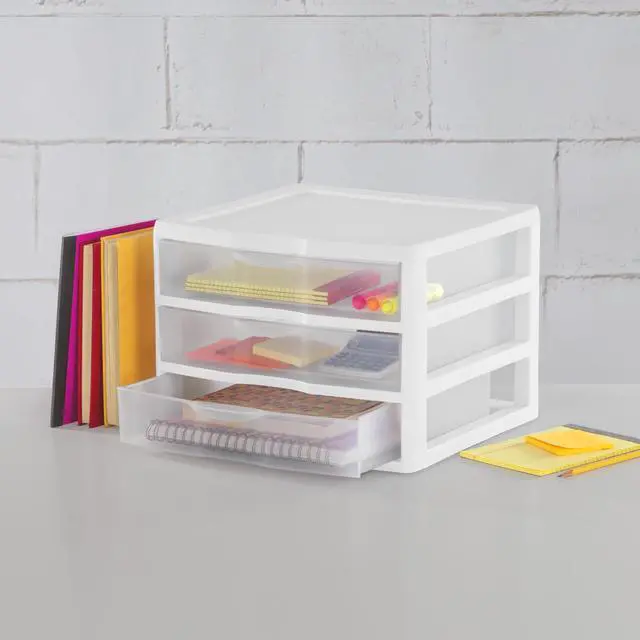 Alt view image 4 of 5 - Sterilite Wide 3 Drawer Unit, Countertop and Desktop Organizer with Clear Storage Drawers, White