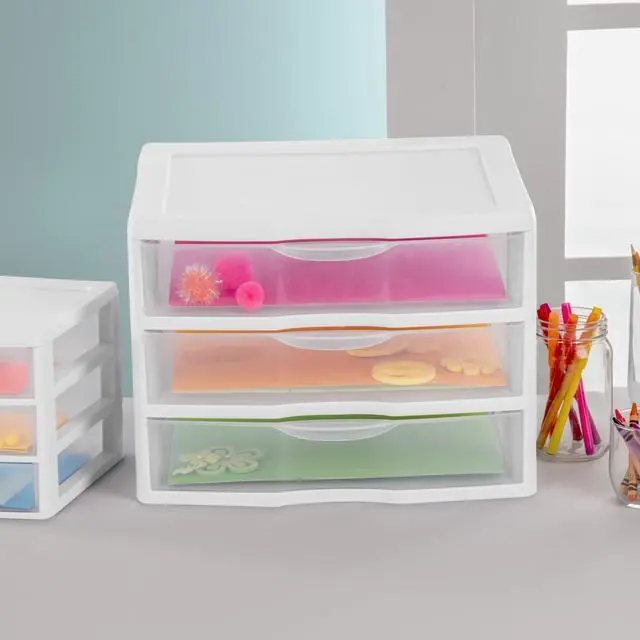 Alt view image 5 of 5 - Sterilite Wide 3 Drawer Unit, Countertop and Desktop Organizer with Clear Storage Drawers, White