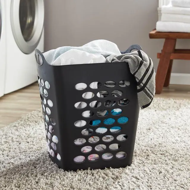 Alt view image 2 of 7 - Mainstays Flexible Square Laundry Hamper, Black Plastic
