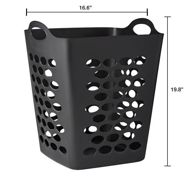 Alt view image 3 of 7 - Mainstays Flexible Square Laundry Hamper, Black Plastic