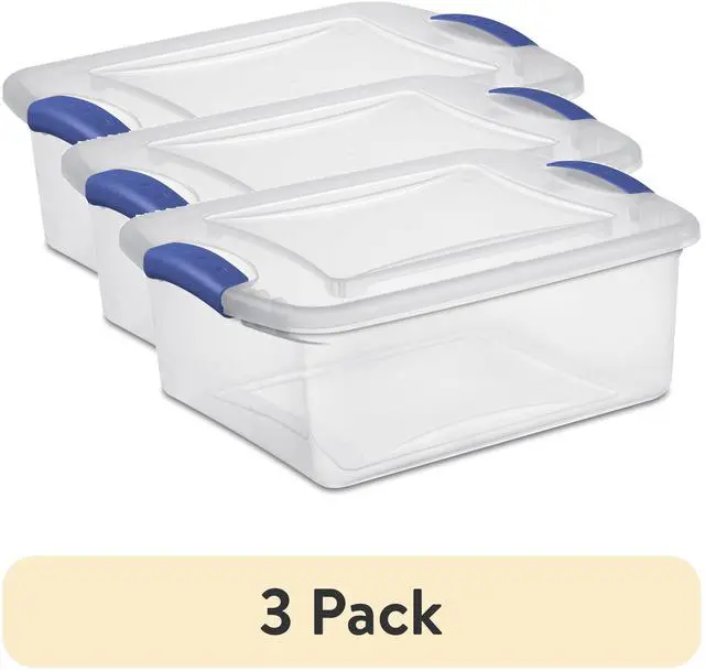 Main image of (3 pack) Sterilite 15 Quart Small Latching Storage Bin, Clear Plastic Storage Container with Latch Lid, Blue