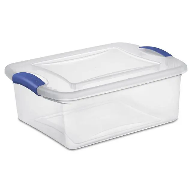 Alt view image 2 of 7 - (3 pack) Sterilite 15 Quart Small Latching Storage Bin, Clear Plastic Storage Container with Latch Lid, Blue