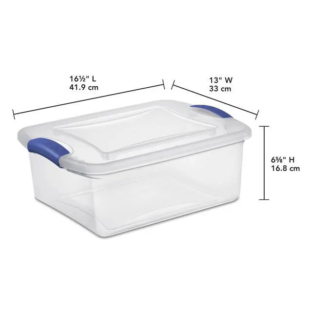 Alt view image 3 of 7 - (3 pack) Sterilite 15 Quart Small Latching Storage Bin, Clear Plastic Storage Container with Latch Lid, Blue