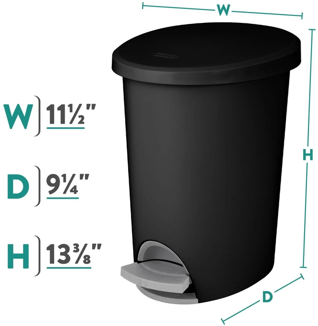 Alt view image 2 of 7 - Sterilite Small Bathroom Trash Can, 2.6 Gallon Plastic Garbage Bucket Bin with Step Lid, Black