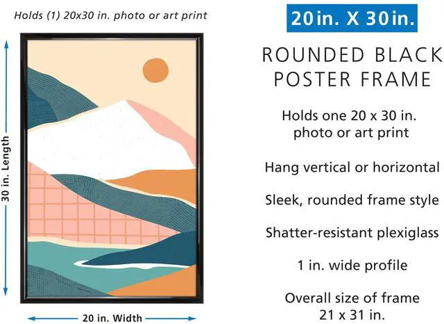 Alt view image 5 of 7 - Mainstays 20x30 Picture Frame Black Rounded Profile Wall Photo Frame