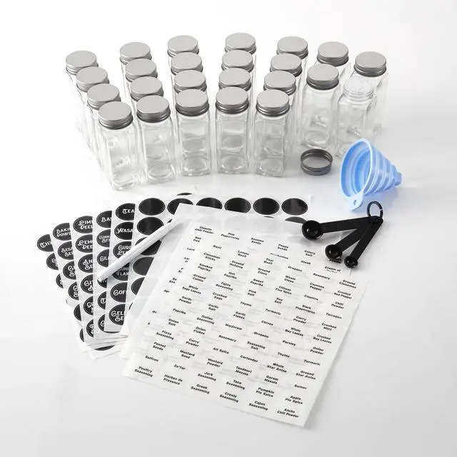 Main image of Kamenstein 24 Piece Empty 4 oz. Glass Jars Kitchen Spice Set Organizer and Jar Filling Kit