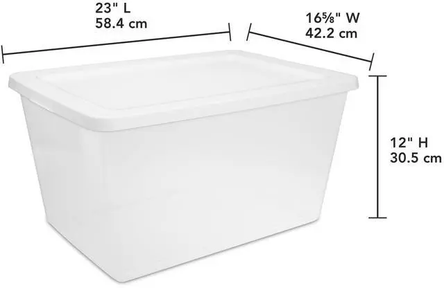 Main image of Sterilite 58 Quart Medium Storage Bin, Clear Plastic Storage Container with Snap-On Lid, White