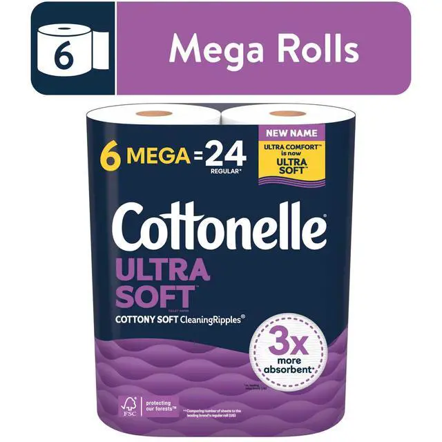 Alt view image 4 of 7 - Cottonelle Ultra Soft Toilet Paper, Strong Toilet Tissue, 6 Mega Rolls