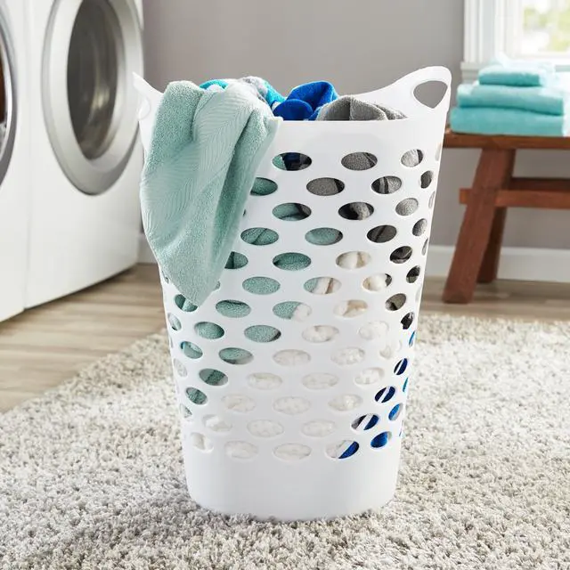 Alt view image 4 of 7 - Mainstays Flexible Round Laundry Hamper, White Plastic