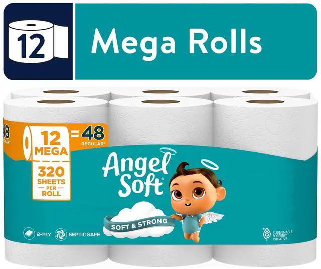 Main image of Angel Soft 2-Ply Toilet Paper, 12 Mega Rolls, 320 Sheets per Roll