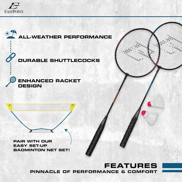 Alt view image 6 of 6 - EastPoint Sports 2 Player Badminton Racket Set; 2 Rackets with Steel Shafts, 2 Shuttlecock Birdies