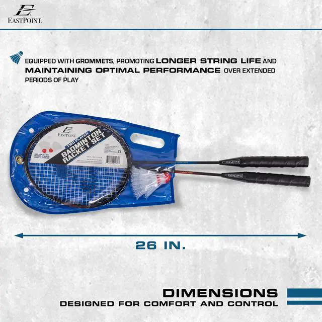Alt view image 3 of 6 - EastPoint Sports 2 Player Badminton Racket Set; 2 Rackets with Steel Shafts, 2 Shuttlecock Birdies