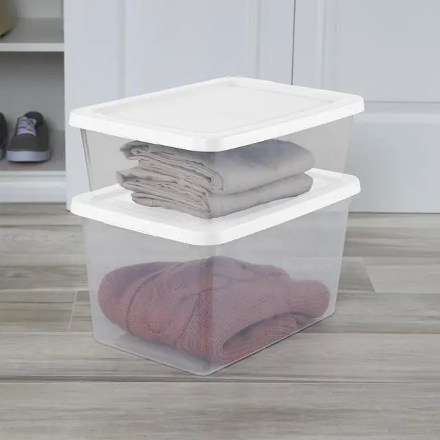 Alt view image 6 of 7 - Sterilite 20 Quart Small Storage Bin, Clear Plastic Storage Container with Snap-On Lid, White