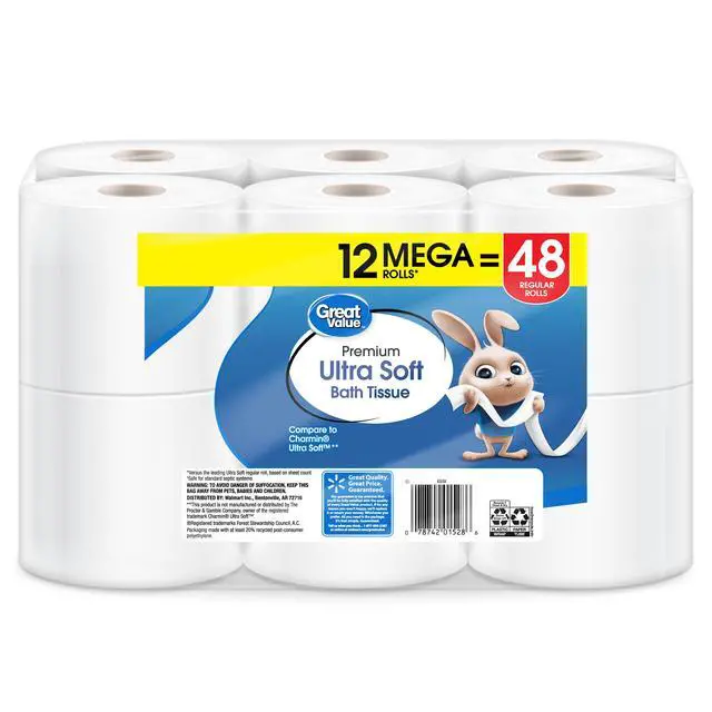 Alt view image 4 of 7 - Great Value Ultra Soft Toilet Paper, 12 Mega Rolls, Compare to Charmin® Ultra Soft
