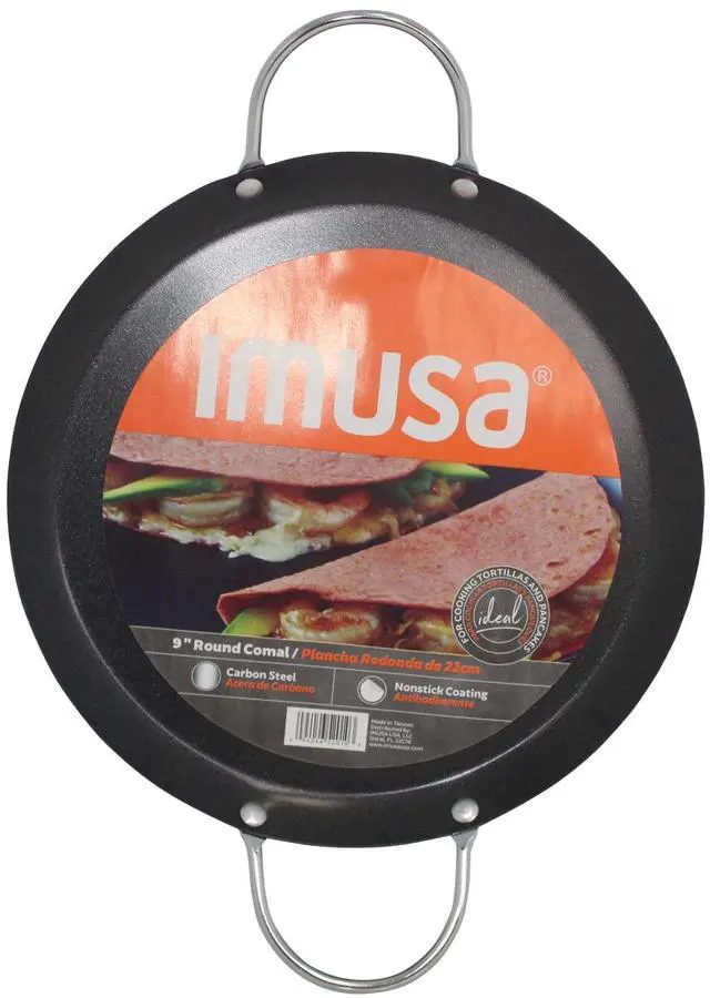 Main image of IMUSA 9in Carbon Steel Nonstick Round Comal with Metal Handles, Black