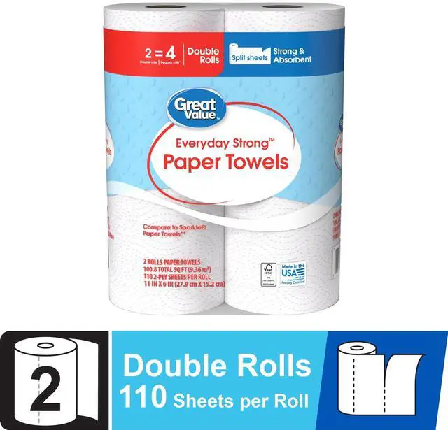 Main image of Great Value Everyday Strong Paper Towels, 2 Double Rolls