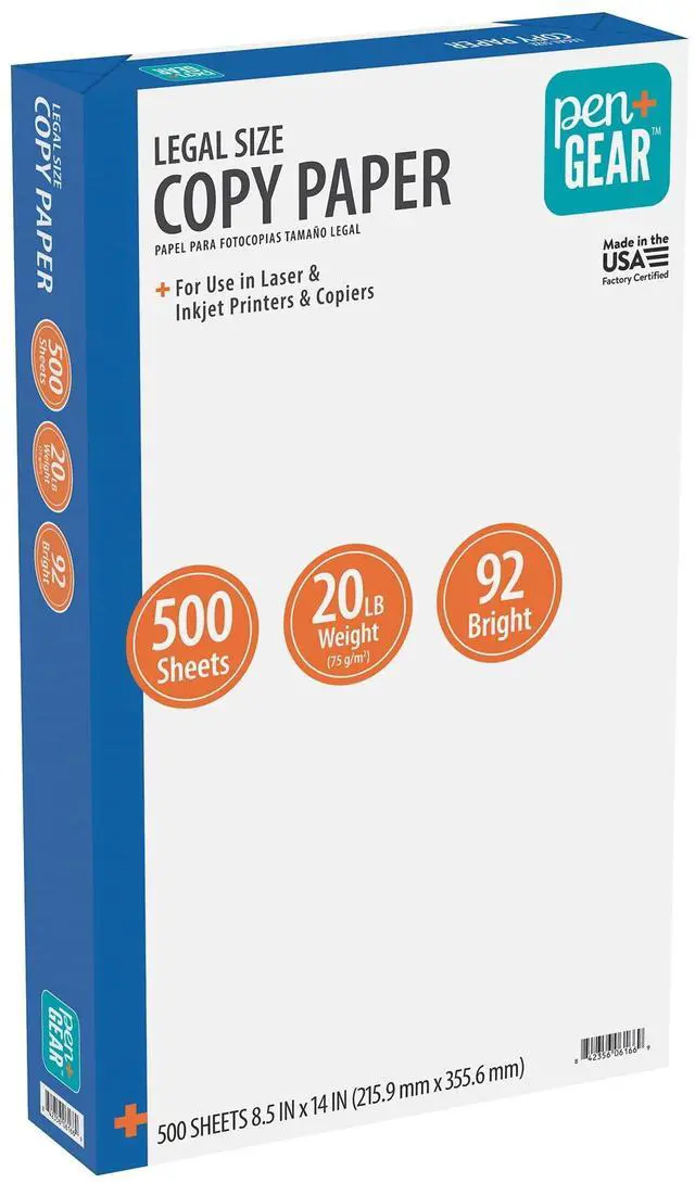 Main image of Pen+Gear Copy Paper, 8.5" x 14", 92 Bright, White, 20 lb., 1 Ream (500 Sheets)