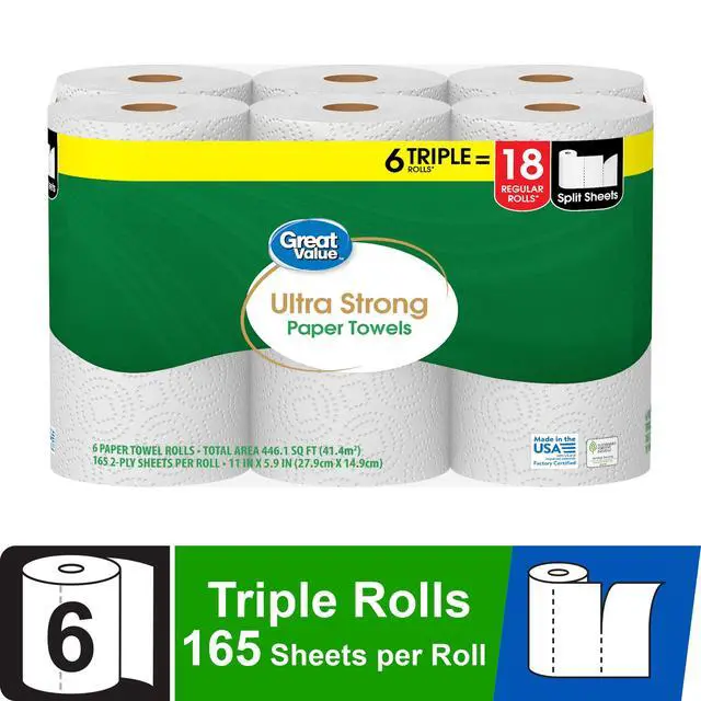 Alt view image 7 of 7 - Great Value Ultra Strong Paper Towels, 6 Triple Rolls