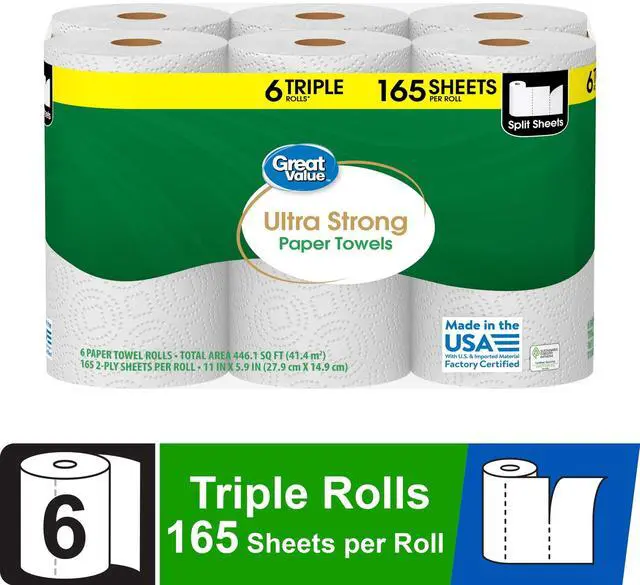 Main image of Great Value Ultra Strong Paper Towels, 6 Triple Rolls