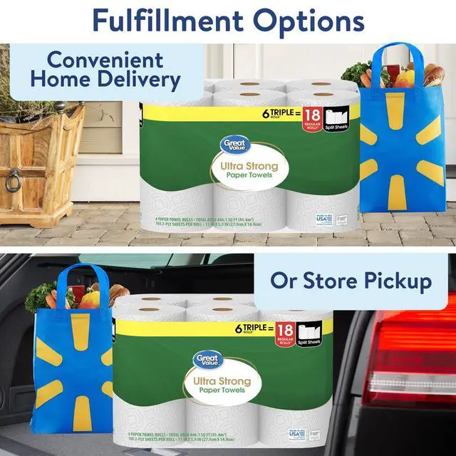 Alt view image 5 of 7 - Great Value Ultra Strong Paper Towels, 6 Triple Rolls