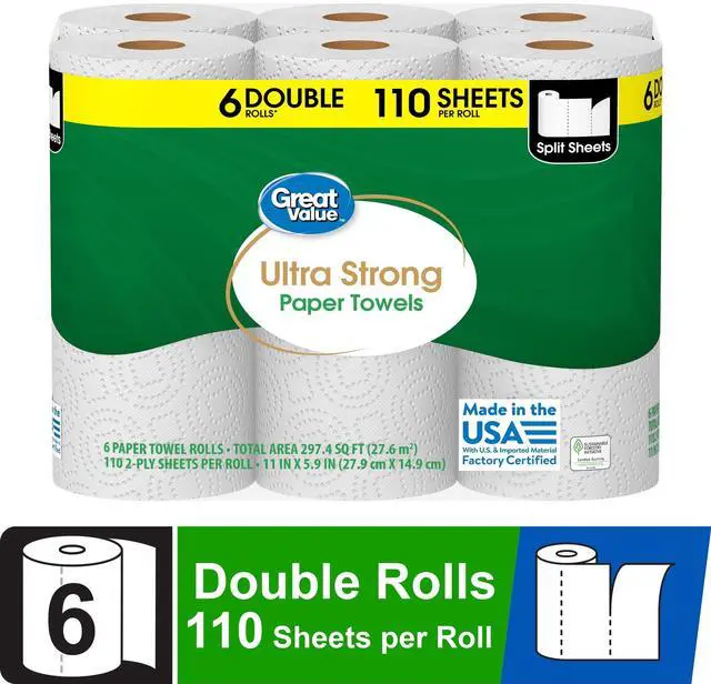 Main image of Great Value Ultra Strong Paper Towels, 6 Double Rolls