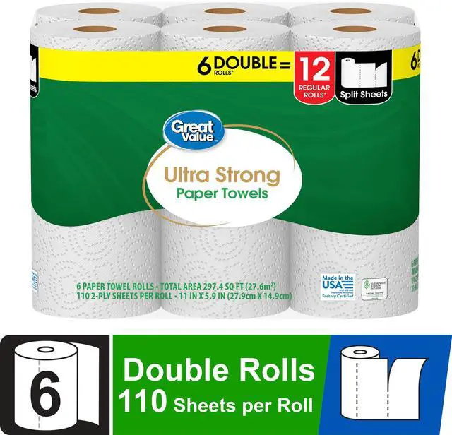 Alt view image 5 of 6 - Great Value Ultra Strong Paper Towels, 6 Double Rolls