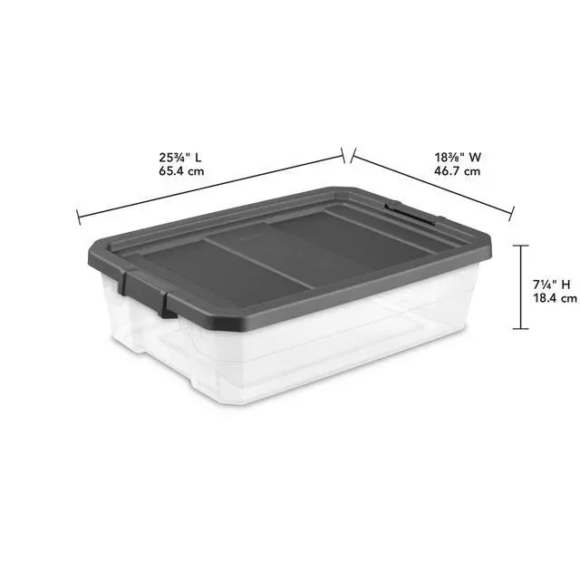 Alt view image 5 of 7 - Sterilite 40 Quart Medium Stackable Storage Bin, Clear Plastic Underbed Storage Container with Latch Lid, Dark Gray