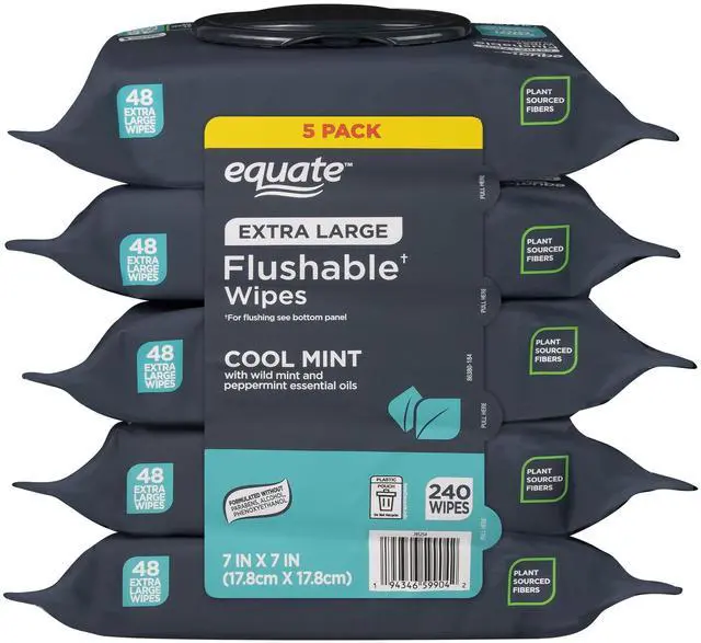 Alt view image 6 of 6 - Equate Extra Large Flushable Wet Wipes, Mint, 240 Wipes (5 Pack)