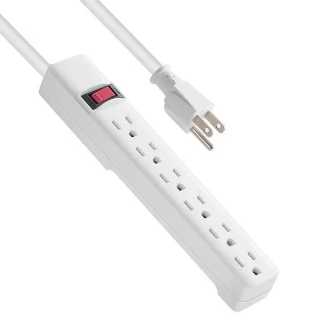 Alt view image 6 of 6 - Hyper Tough 6-Outlet Indoor Power Strip with 2.5 ft Extension Cord, ETL Certified, White