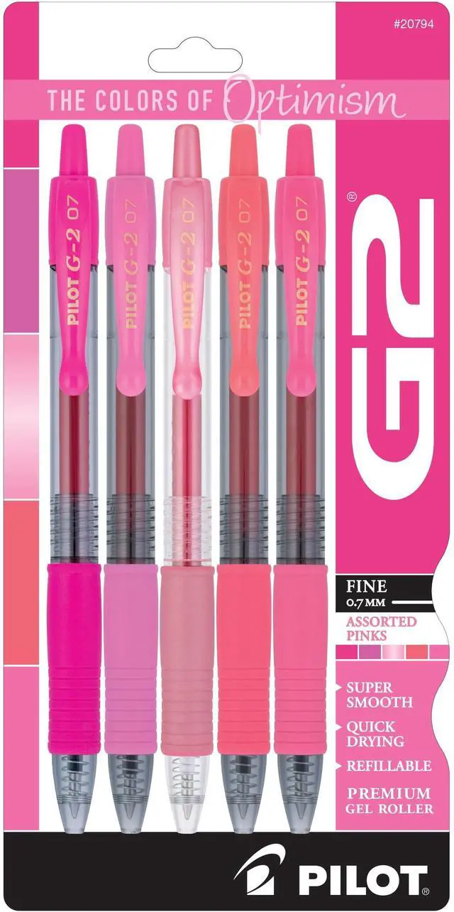 Main image of Pilot G2 Retractable Gel Pens, Pink Premium, 0.7mm Fine Point, Assorted Colors, 5 Count