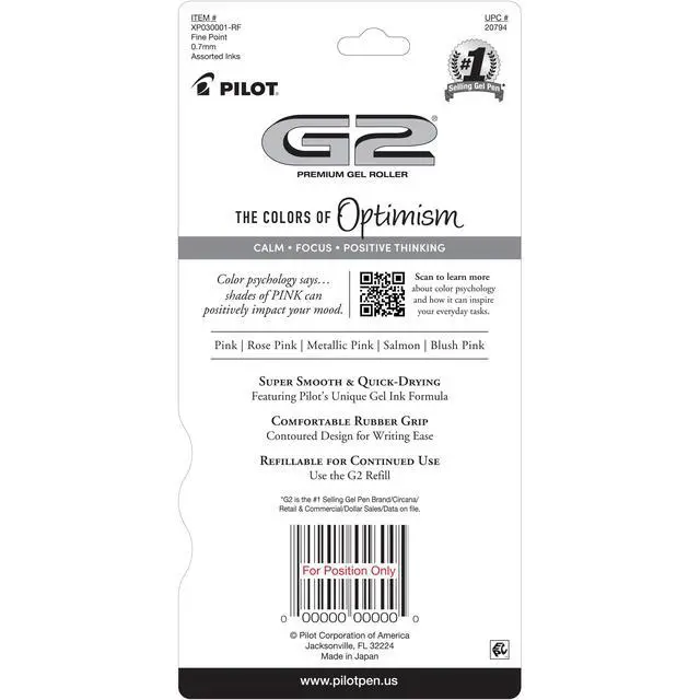 Alt view image 5 of 6 - Pilot G2 Retractable Gel Pens, Pink Premium, 0.7mm Fine Point, Assorted Colors, 5 Count