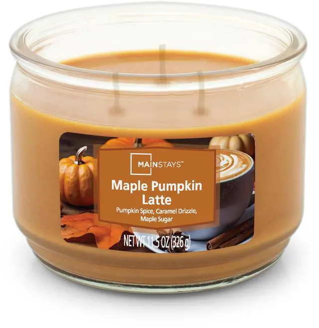 Main image of Mainstays 3-Wick Glass Jar Candle, Maple Pumpkin Latte, 11.5 oz