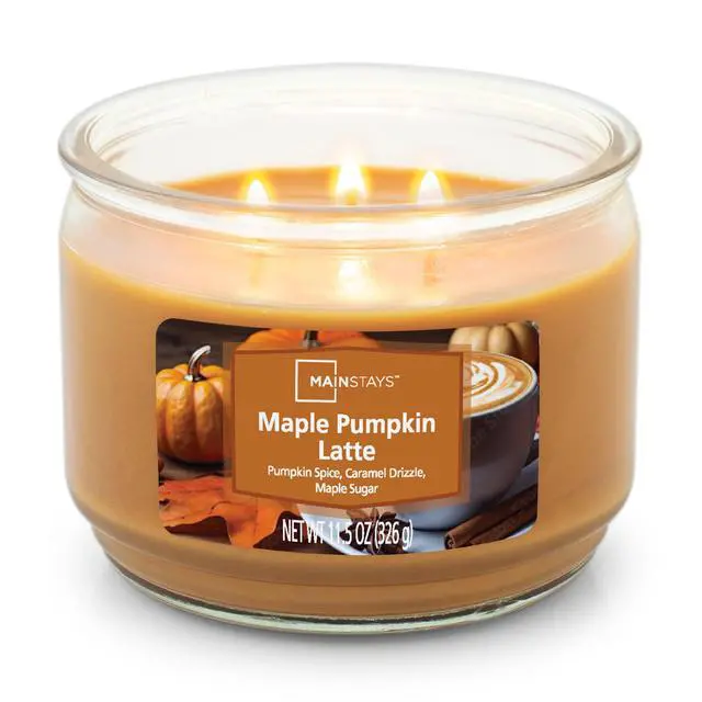 Alt view image 4 of 5 - Mainstays 3-Wick Glass Jar Candle, Maple Pumpkin Latte, 11.5 oz